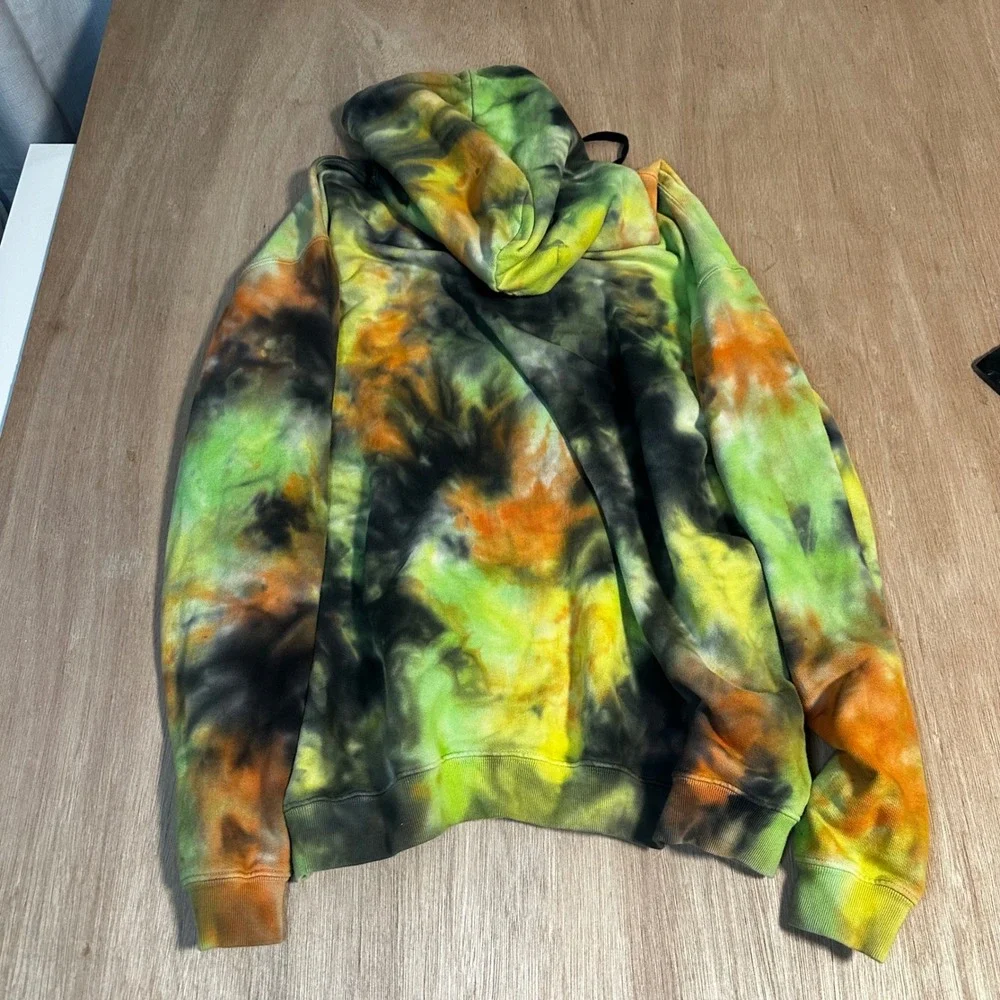 Childhood Dreams Tie Dye Hoodie Sweatshirt Men's Neon Green Orange Black Size XL - Picture 5 of 5